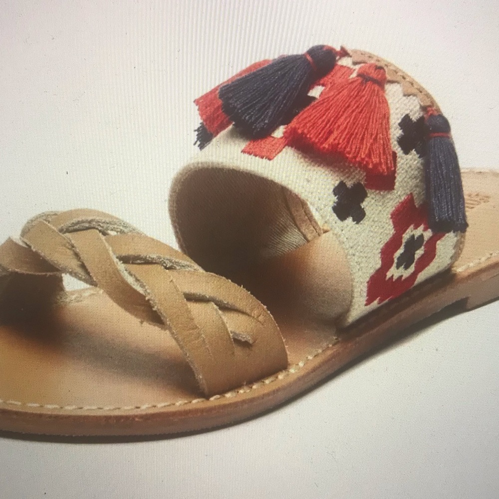 Soludos Emroidered Tassel Leather Slides size 10